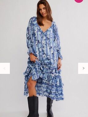 Free People Blue Floral Button-Front Maxi Dress